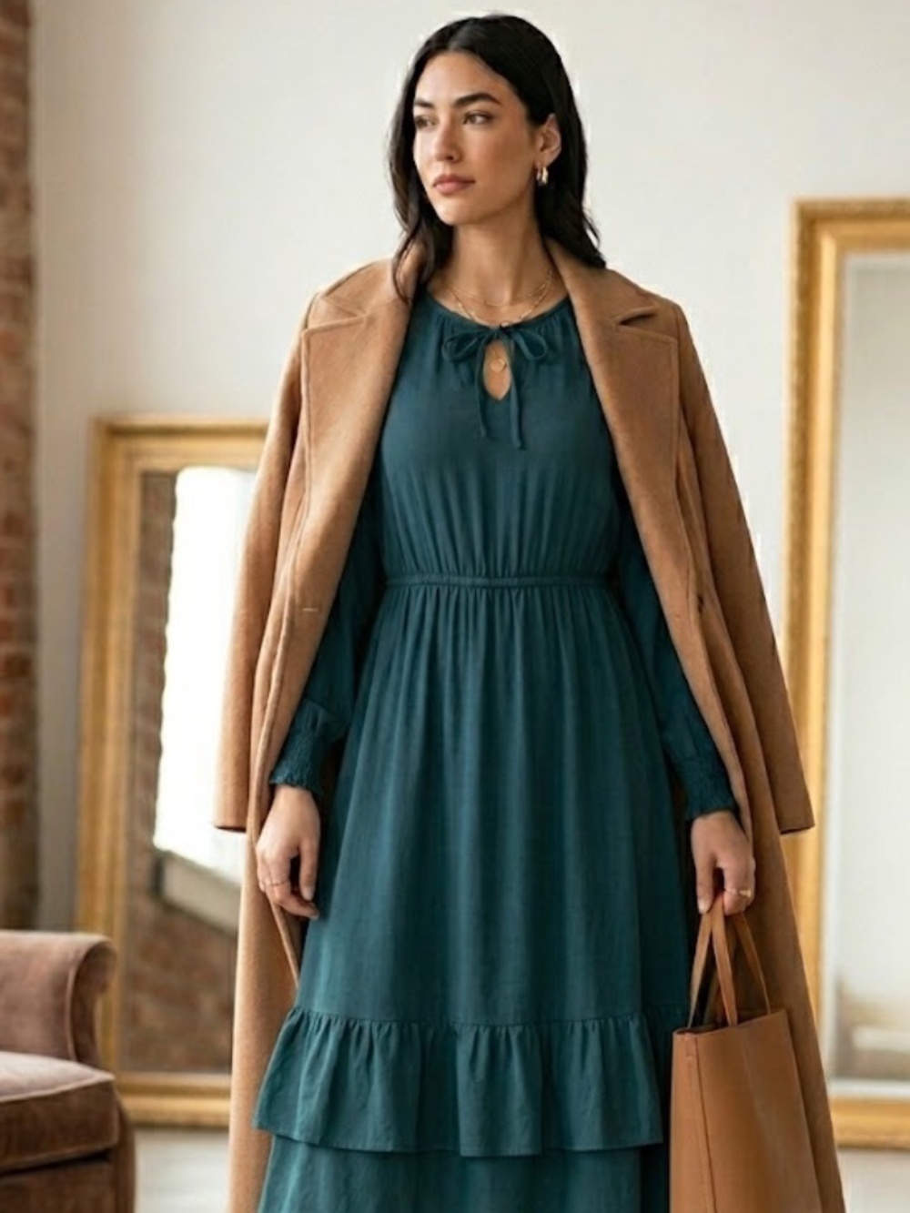 Knox Rose Emerald Green  Boho Dress Small - Excellent Condition